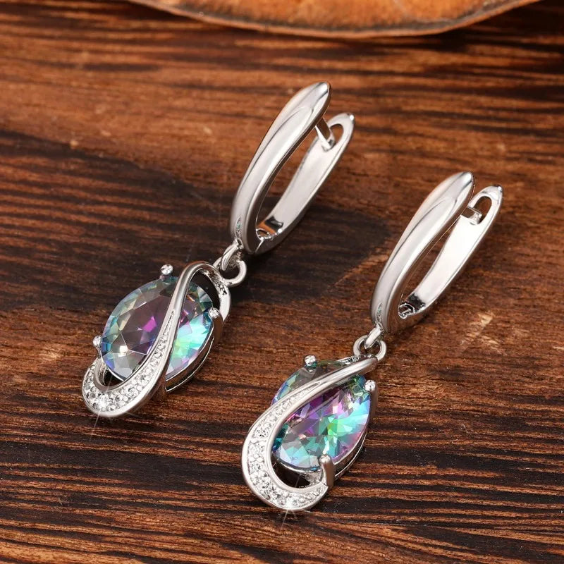 Huitan Colored CZ Dangle Earrings | Bridal Wedding Jewelry Dangle Earrings Axl