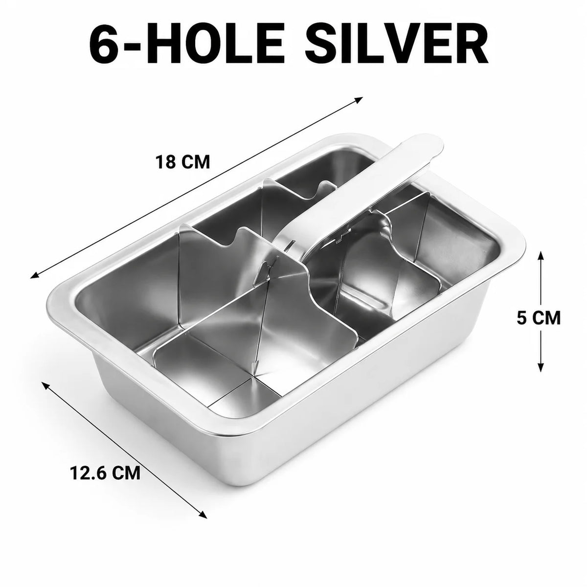 Stainless Steel Ice Cube Tray with Lever Release – 6 & 18 Cavity Ice Cube Tray Axl 6-Hole Silver