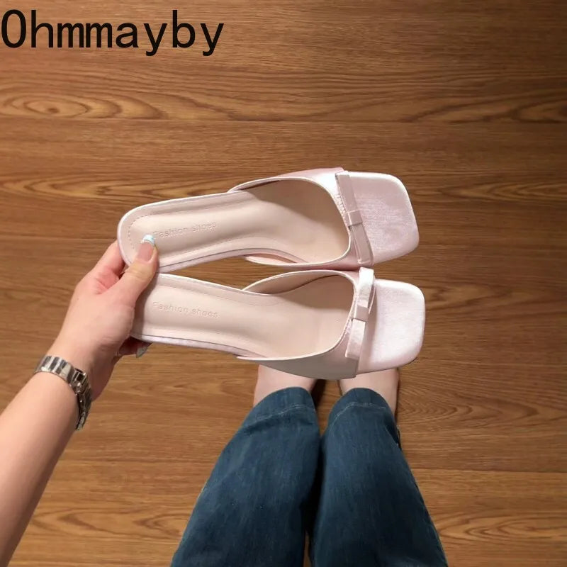Women's Square Toe Thick Heel Mule Slides – Summer Dress Shoes Heel Mule Slides Axl