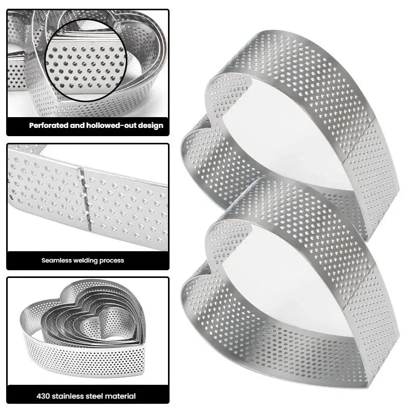 6-Piece Heart Tart Ring Set | Perforated Stainless Steel Molds Tart Ring Mold Set Axl