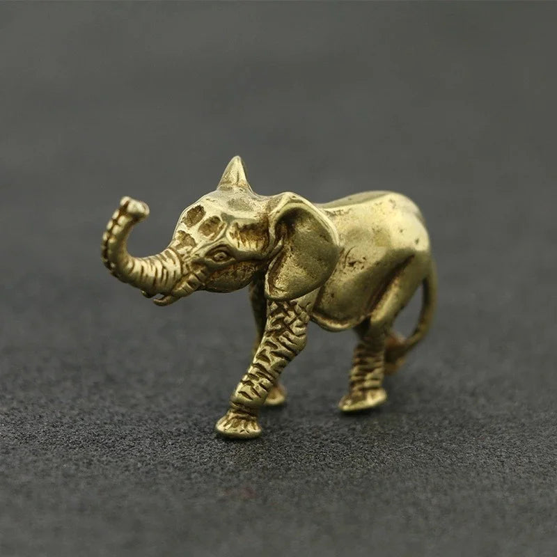 Bronze Mini Elephant Figurine | Copper Carved Desk Ornament Decorative Figurine Axl