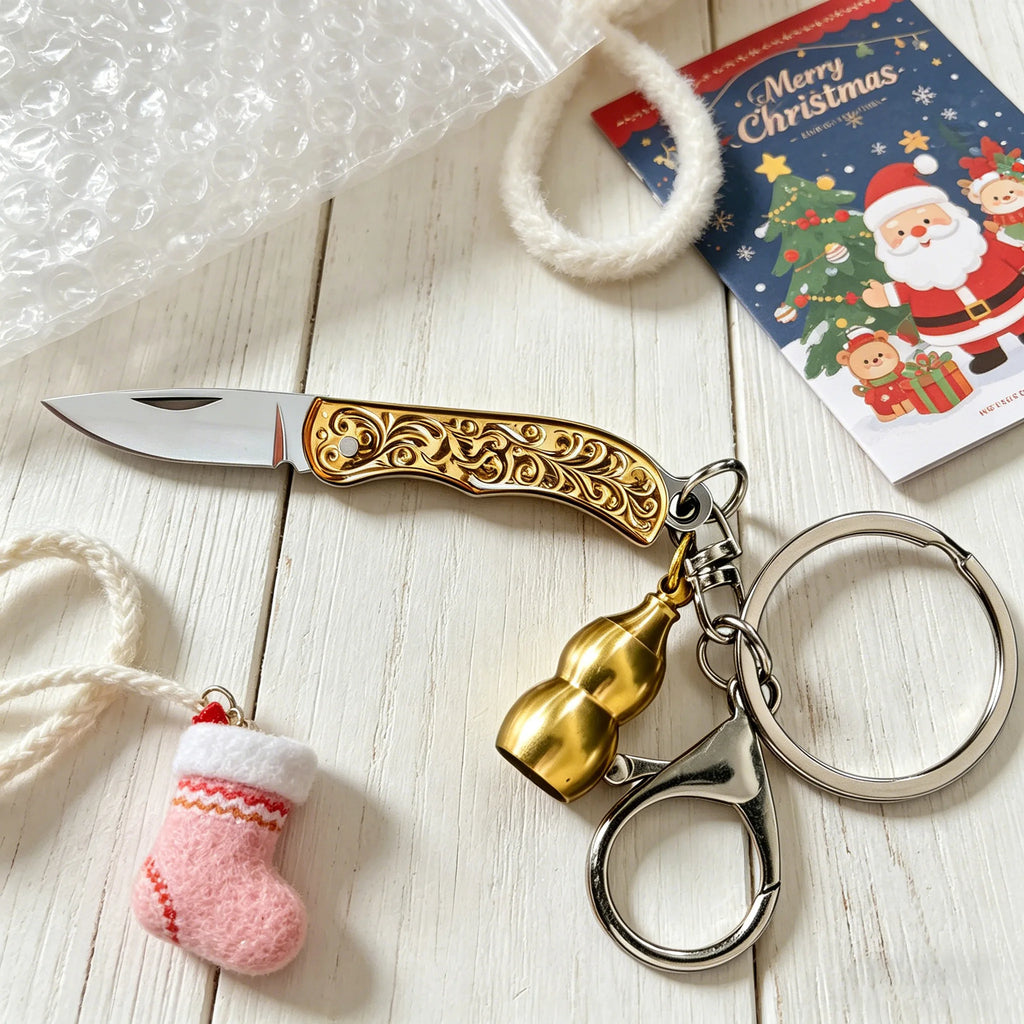 Compact Mini Folding Knife – EDC Keychain Utility Tool Folding Pocket Knife Axl Folding Knife-Golden