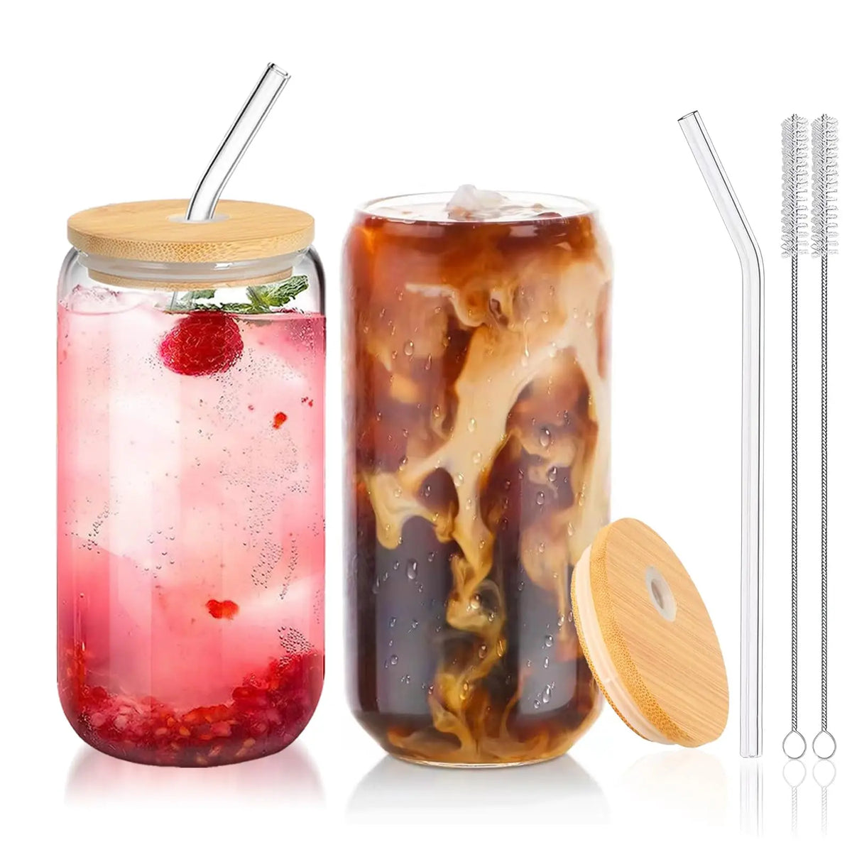 KEMORELA 470ml Glass Cup with Lid & Straw | Bubble Tea Mug Glass Drinkware Set Axl 2PCS 470ML