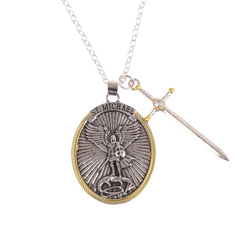 St. Michael Archangel Patron Saint Pendant Necklace – Zinc Alloy Religious Pendant Necklace Axl