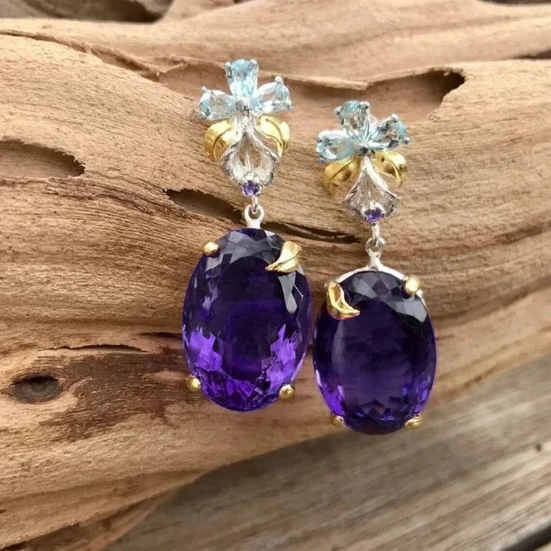 Huitan Purple Oval CZ Drop Earrings – Women's Party Jewelry Drop Earrings Axl