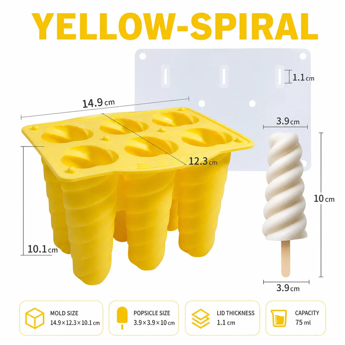 Silicone Popsicle Molds – 3D Spiral & Shell Ice Pop Maker Ice Pop Mold Axl Yellow-Spiral