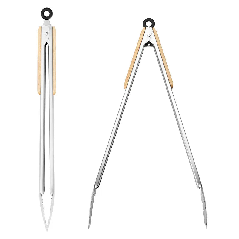 Stainless Steel BBQ Tongs with Heat-Resistant Wooden Handles BBQ Grill Tongs Axl
