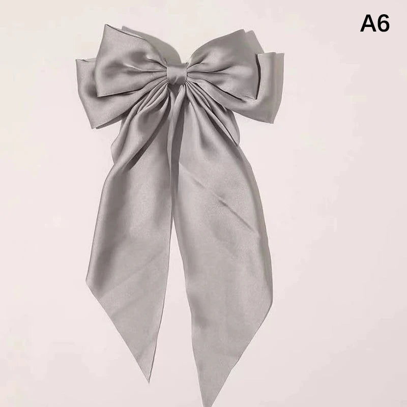 Satin Bow Hair Clip – Elegant Ribbon Barrette for Women Bow Hair Barrette Axl Gray