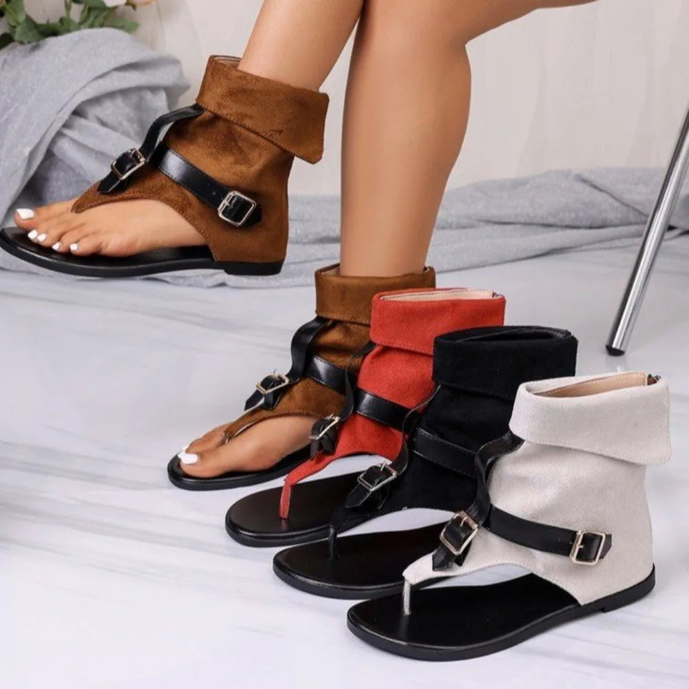 Women's Roman Gladiator Flat Sandals – Clip Toe Buckle High Top Gladiator Sandals Axl
