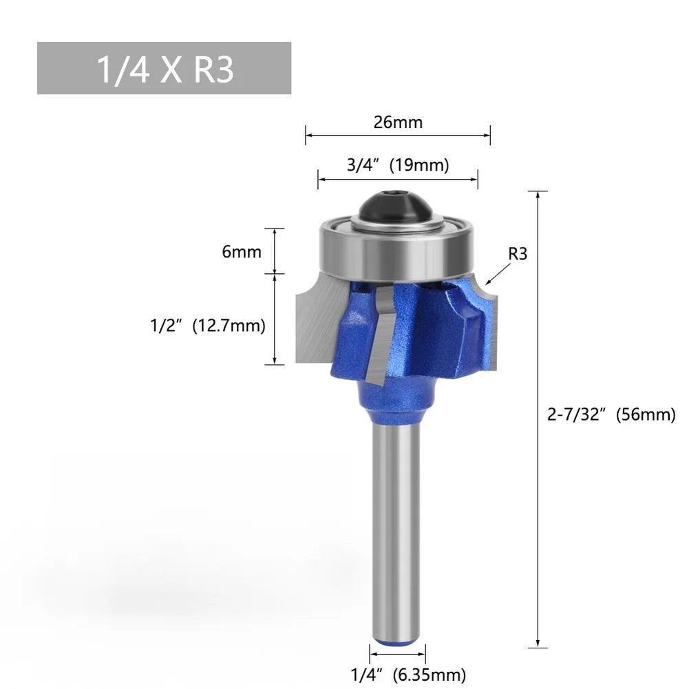 8mm 4-Flute Router Bit with Bearing | R1 R2 R3 Wood Edge Trim Router Bit Set Axl 1pc R3 China Mainland