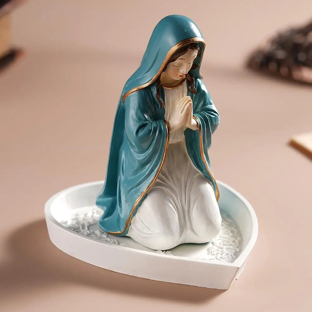 Virgin Mary Rosary Holder Resin Statue | Desktop Prayer Ornament Religious Resin Statue Axl