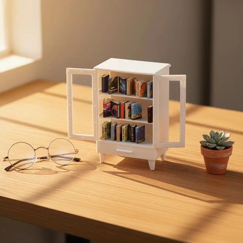 Miniature Dollhouse Cabinet Set with 20 Books | 1:6 & 1:12 Scale Dollhouse Furniture Set Axl