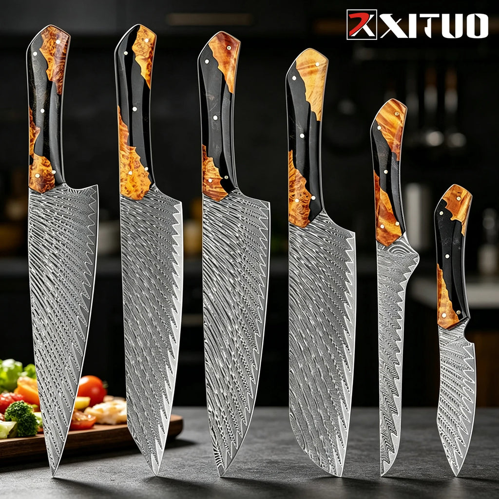 XITUO Damascus Steel Kitchen Knife Set – 1-6 PCS Chef Knives Kitchen Knife Set Axl