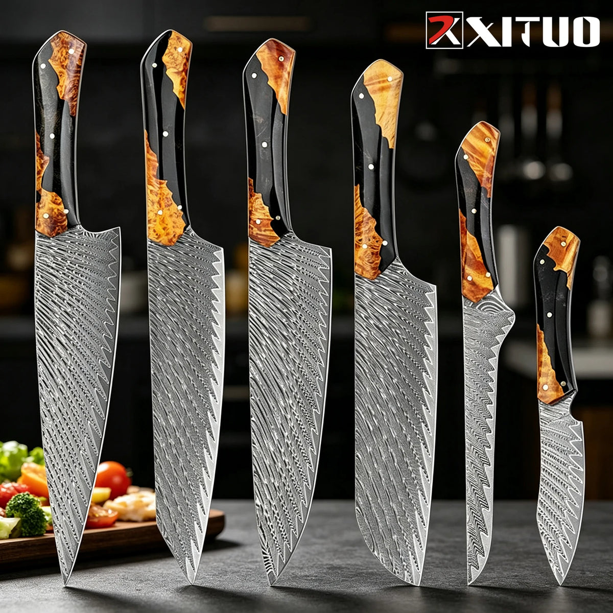 XITUO Damascus Steel Kitchen Knife Set – 1-6 PCS Chef Knives Kitchen Knife Set Axl