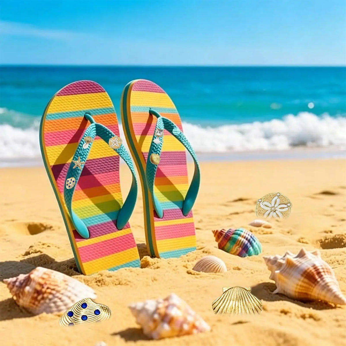Sea Shell Slipper Charms – 6-Piece Sandal Decoration Set Shoe Charm Set Axl