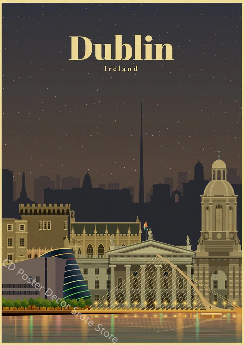 World Cities Retro Travel Poster – Rome Paris Sydney Dubai Art Travel Wall Poster Axl
