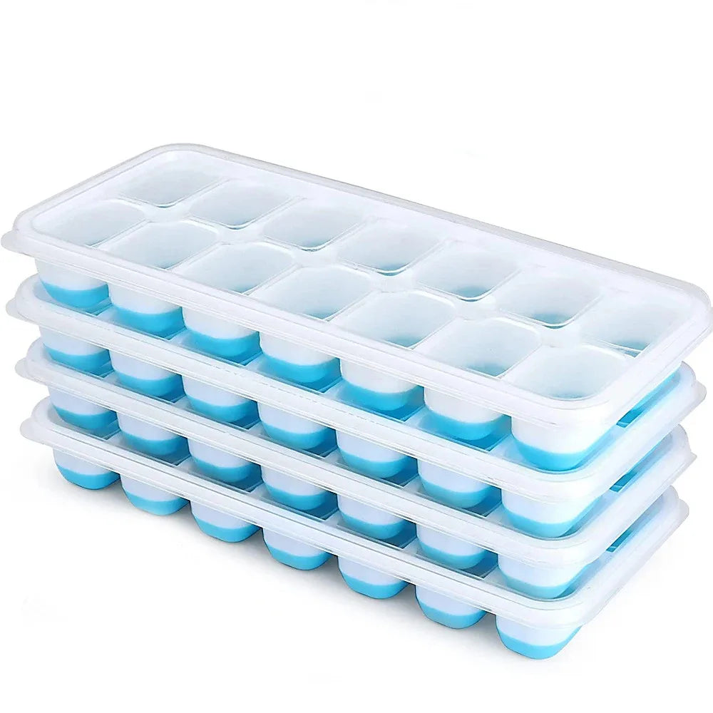 Silicone Square Ice Cube Mold with Lid – 14 Compartments Ice Cube Mold Axl Blue 2pcs
