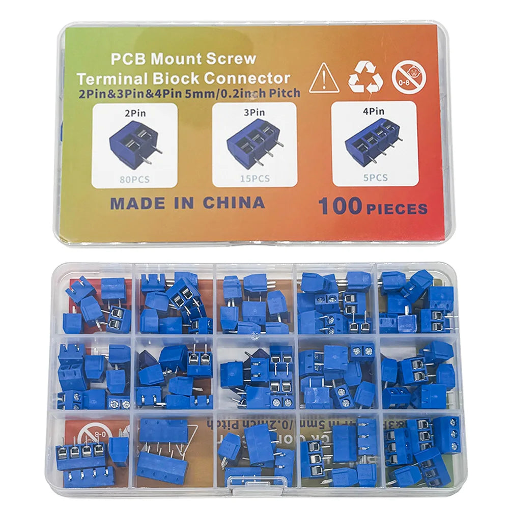 100PCS KF301 PCB Screw Terminal Block Kit 2P 3P 4P 5.08mm PCB Terminal Block Kit Axl