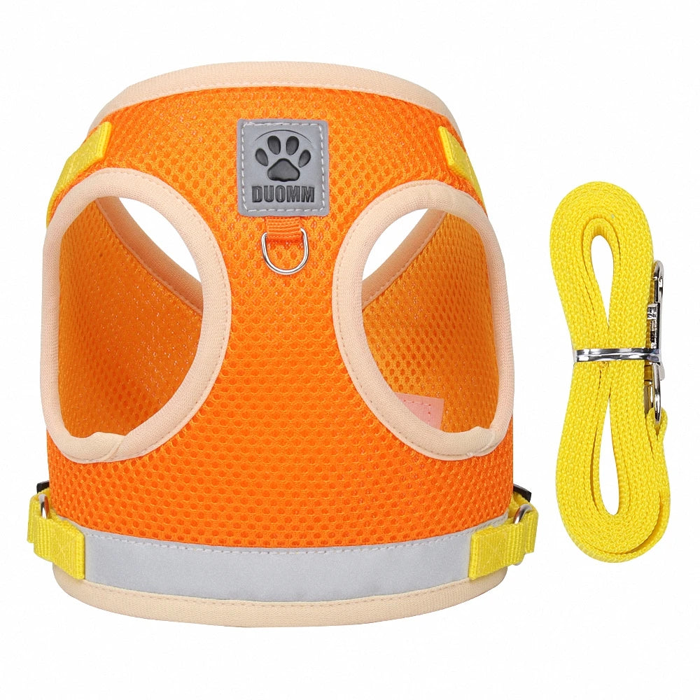 Vest Style Pet Harness & Leash Set – Reflective Mesh, Escape-Proof Pet Harness Set Axl Orange M