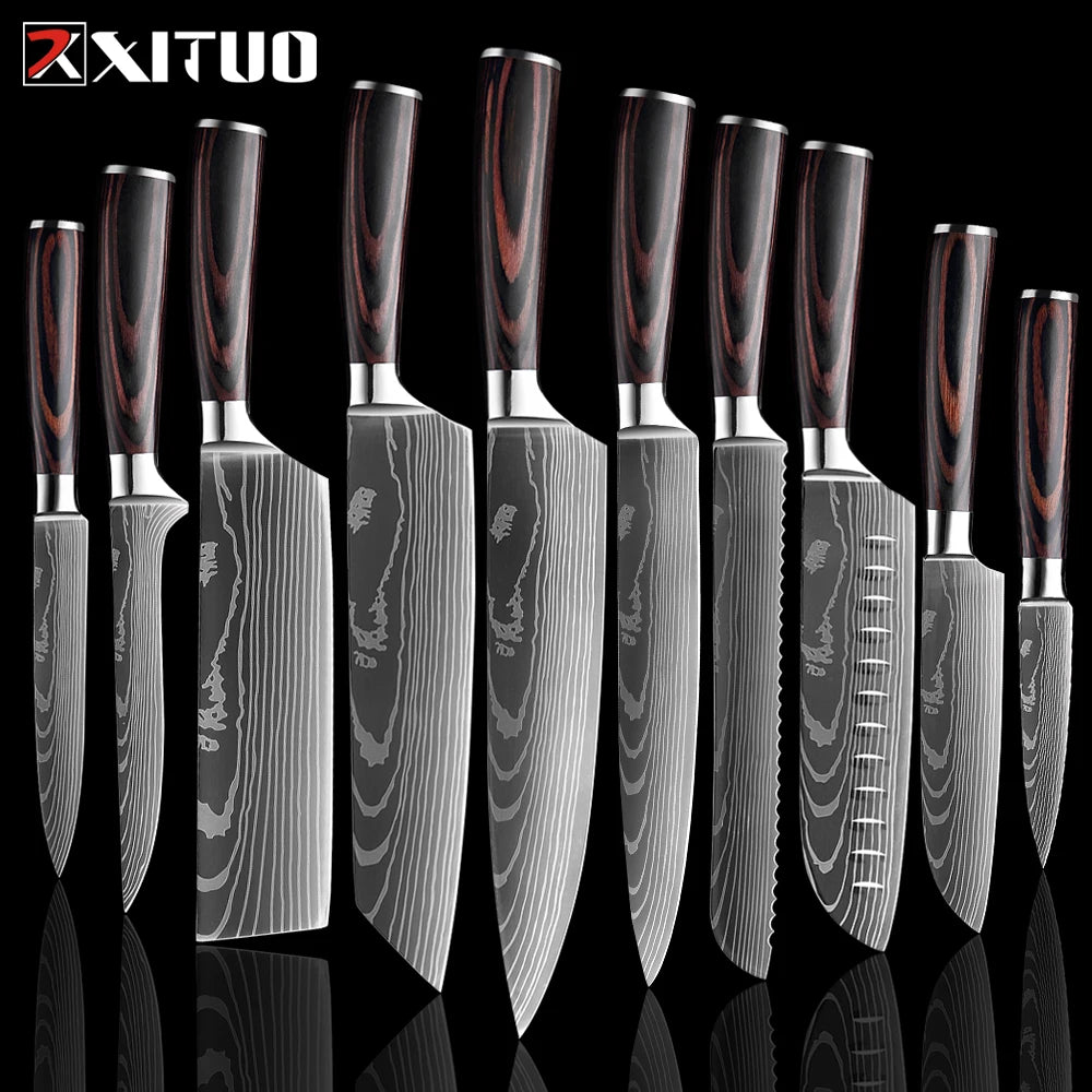 XITUO Damascus Chef Knife Set 1–10 Pcs | Ultra-Sharp Kitchen Knives Chef Knife Set Axl 10 PCS Knife