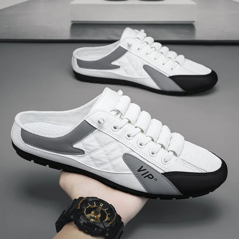 Men's Slip-On Half Slippers – Flat Sole Casual Mule Shoes Casual Slip-On Slippers Axl white 40