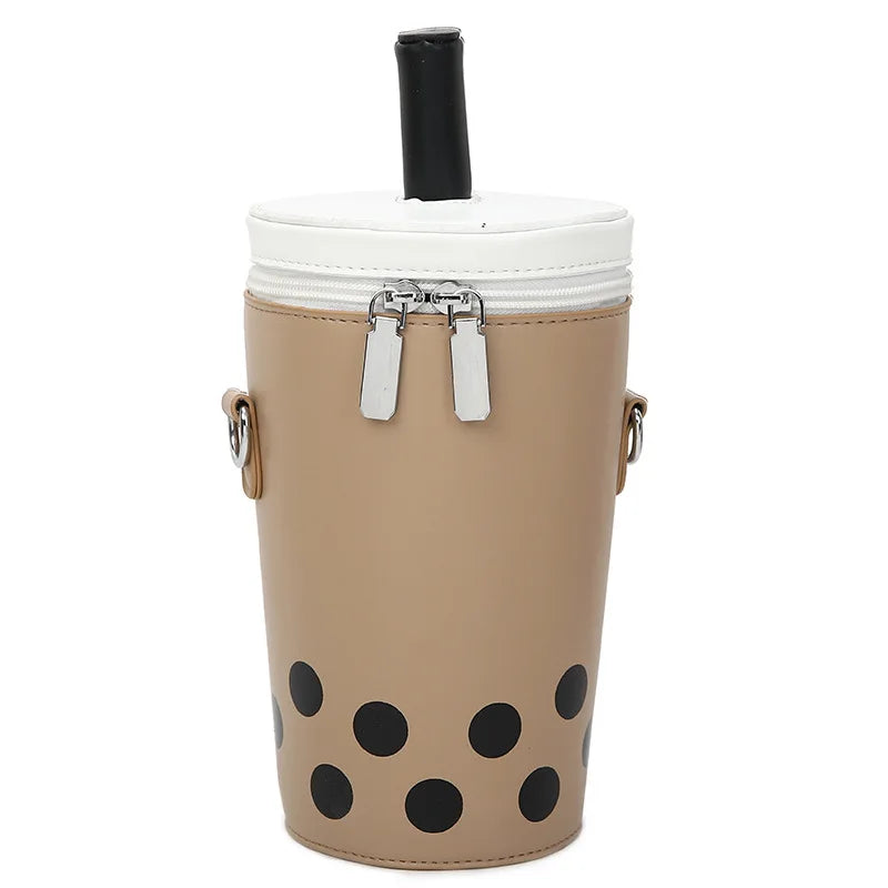 Cartoon Milk Tea PU Bucket Crossbody Bag for Women Crossbody Bucket Bag Axl Brown