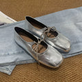 Women's Butterfly-Knot Ballet Flats – Square Toe Mary Jane Ballet Flats Axl 37 Silver