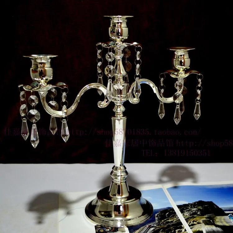 5-Arm Silver Candelabra – Crystal Metal Tealight Candle Holder Candelabra Holder Axl 3 Arm