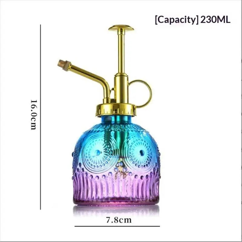 Vintage Glass Plant Mister Spray Bottle – Retro Embossed Design Plant Mister Bottle Axl gold Purple