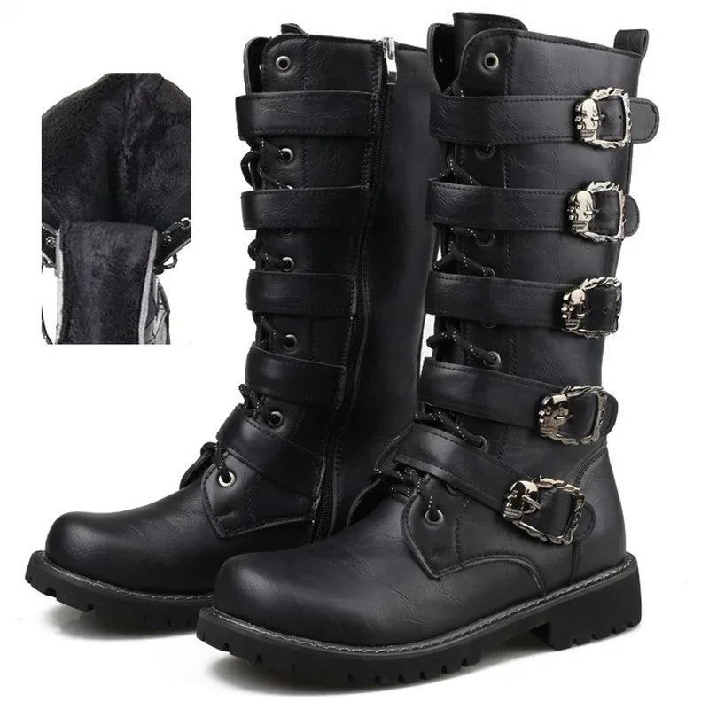 Men's Gothic Combat Boots – PU Leather Mid-Calf Zip Boots Men's Combat Boots Axl