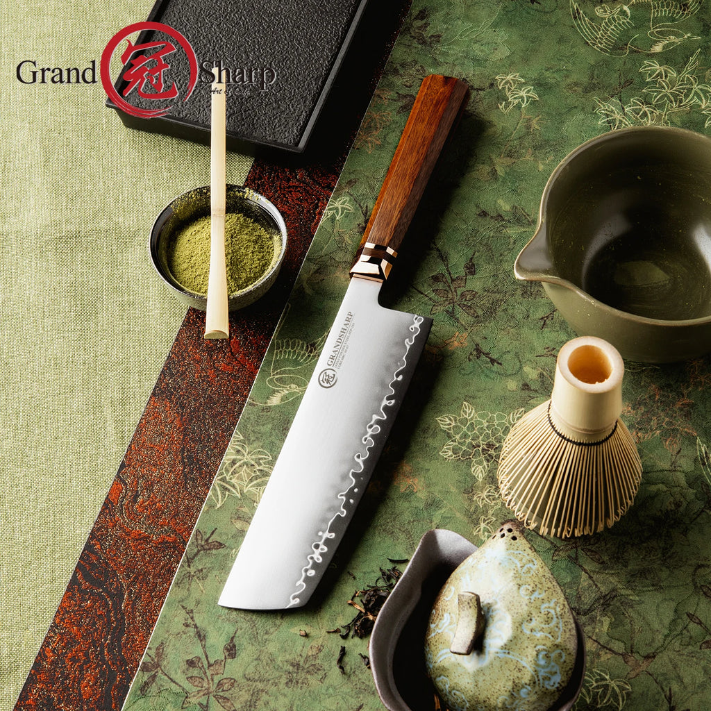 Grandsharp 7.5" Nakiri Knife ZDP-189 Steel | Mkuruti Wood Handle Nakiri Chef Knife Axl