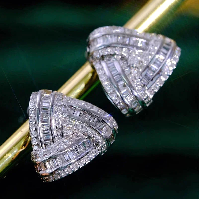 Huitan Triangle Cubic Zirconia Stud Earrings | Silver CZ Studs CZ Stud Earrings Axl