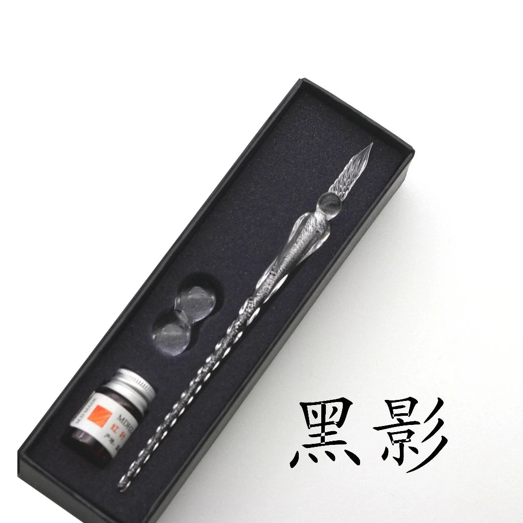 Crystal Glass Dip Pen Set with Ink & Gift Box | Calligraphy Glass Dip Pen Set Axl E