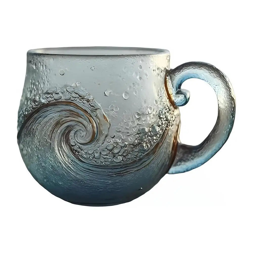 Sea Glass Wave Mug – Textured Ocean Glass Cup 350ml Glass Mug Axl Blue 301-400ml