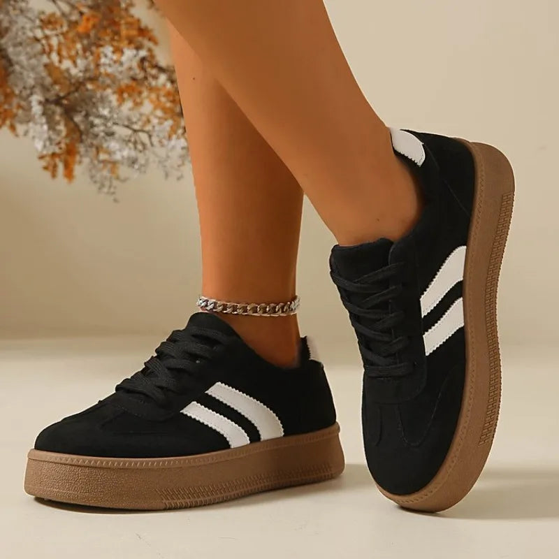 Women's Suede Platform Sneakers – Non-Slip Lace-Up Casual Shoes Platform Sneakers Axl 36 black