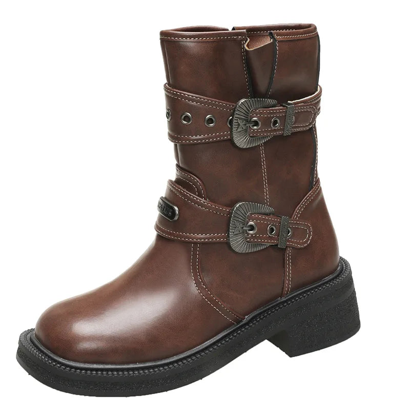 Women's Punk Lace-Up Ankle Boots – Chunky Combat Booties Combat Ankle Boots Axl Brown 35