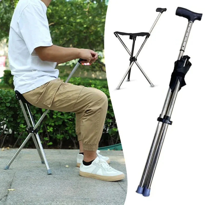 Foldable Cane Chair – Portable Walking Stick Stool | Non-Slip Foldable Cane Stool Axl