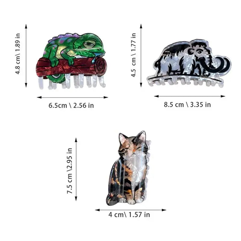 Animal Hair Claw Clip – Mammoth, Cat & Chameleon Design Hair Claw Clip Axl