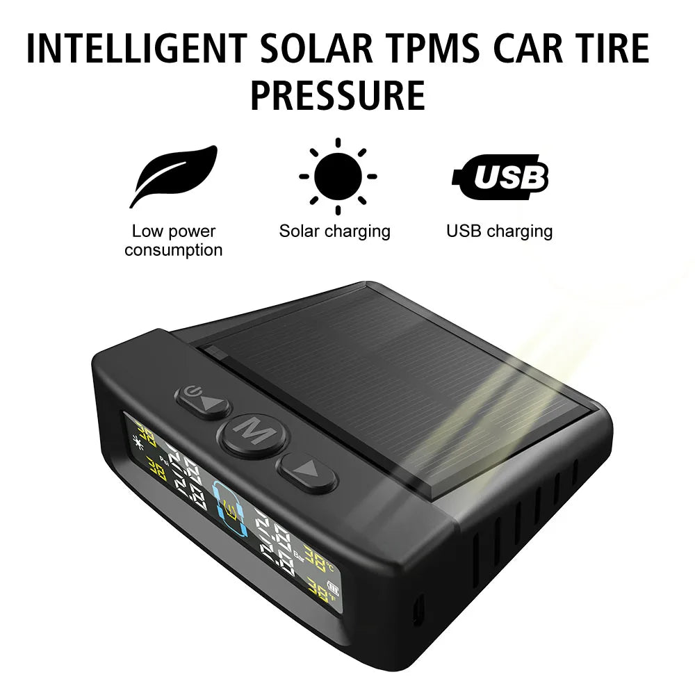 Solar TPMS Car Tire Pressure Monitor – 4 External Sensors Tire Pressure Monitor Axl