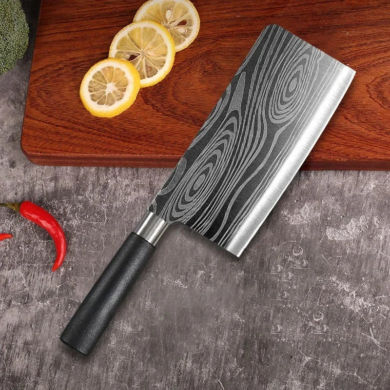 Damascus Pattern Chef Knife Set with Scissors & Sharpening Rod Kitchen Knife Set Axl