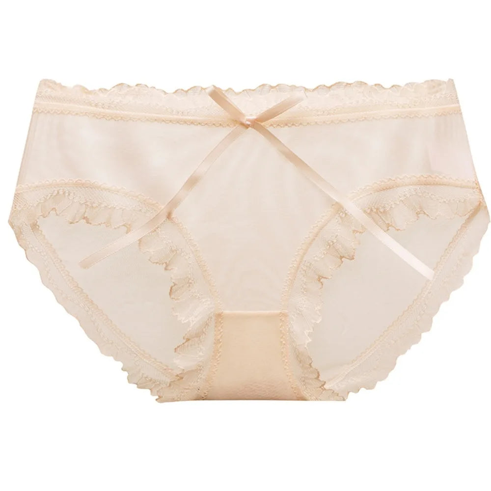 Women's Low-Rise Lace Seamless Briefs – Ice Silk Mesh Panties Seamless Lace Briefs Axl Light Pink 1XL 1pc