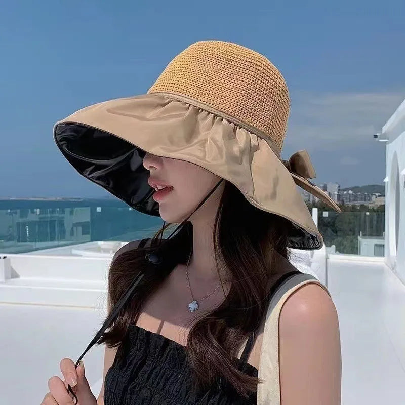Women's Wide Brim Straw Bucket Hat – UV Protection Sun Hat Women's Sun Hat Axl brown