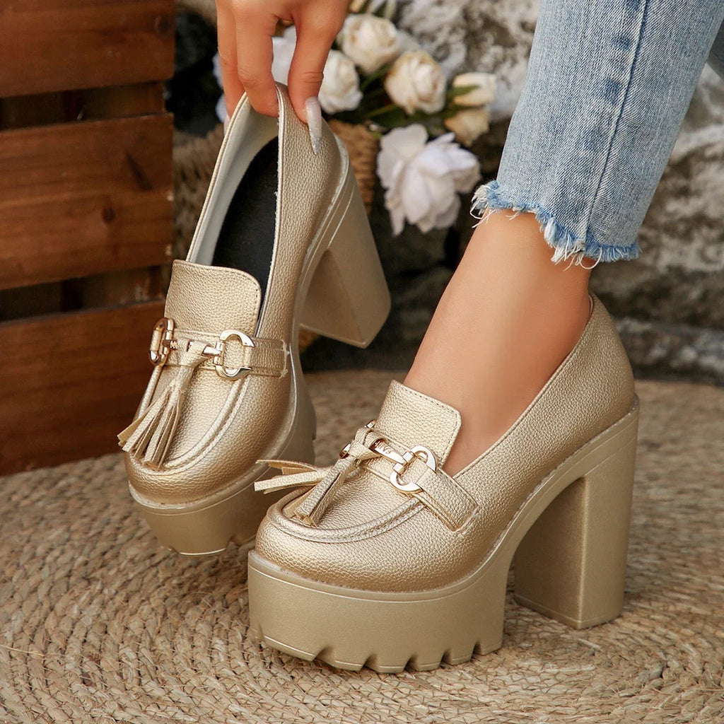 Women's Chunky High Heel Pumps – Tassel & Bowknot Party Shoes Chunky Heel Pumps Axl