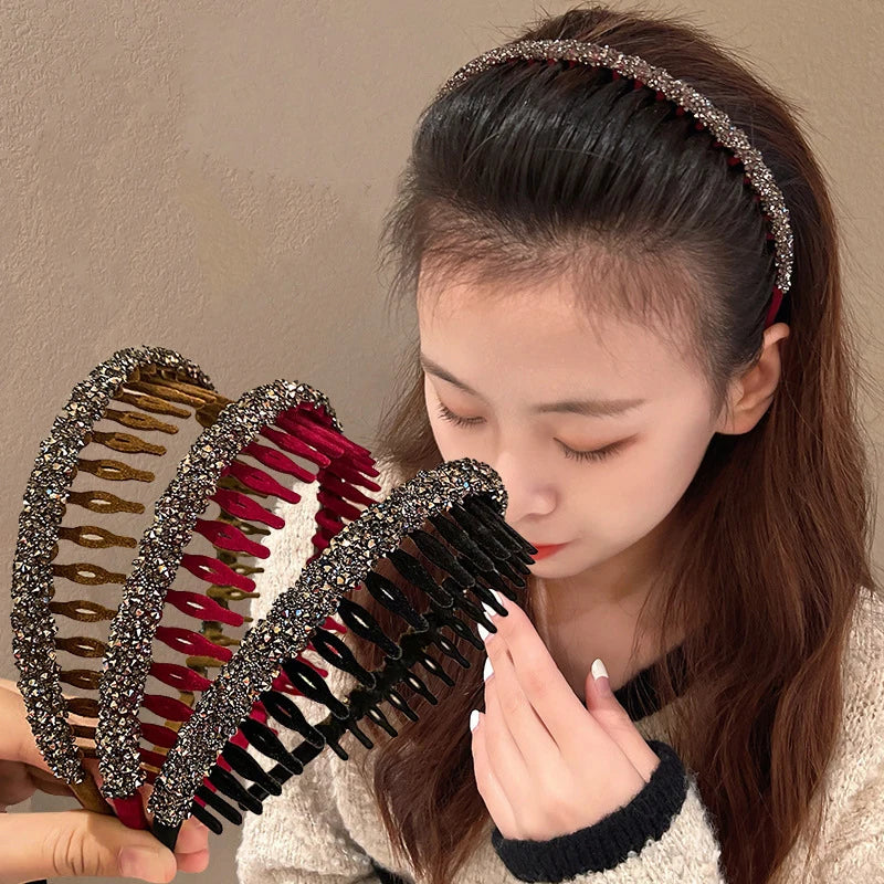 Rhinestone Flocking Hair Hoop – Non-Slip Toothed Headband Rhinestone Headband Axl