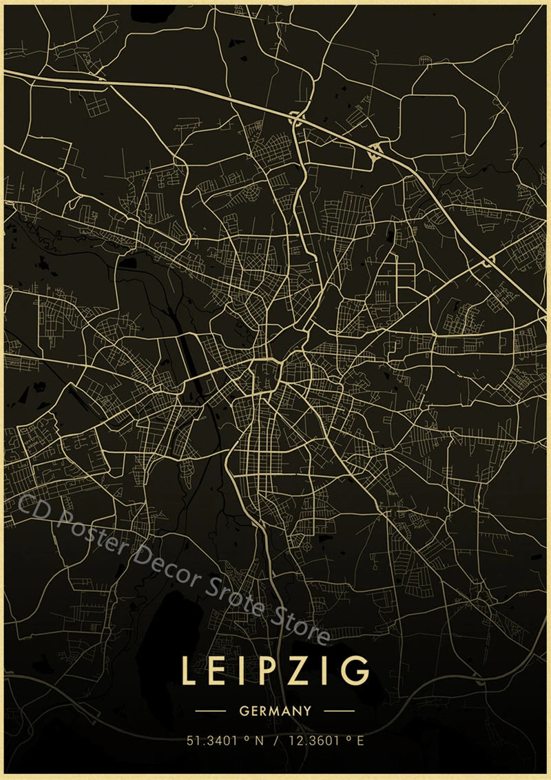 Vintage City Map Retro Poster – Paris Rome Florence Seattle Retro Wall Poster Axl 20 A3