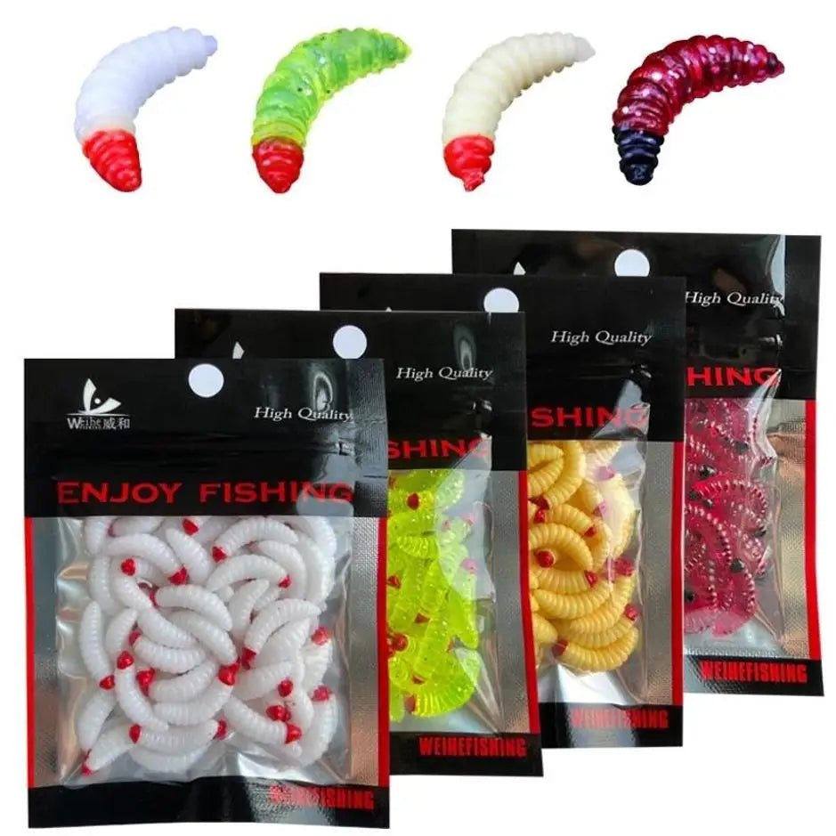 50 Pcs Soft Worm Maggot Fishing Lures Set – All Waters Soft Fishing Lures Axl