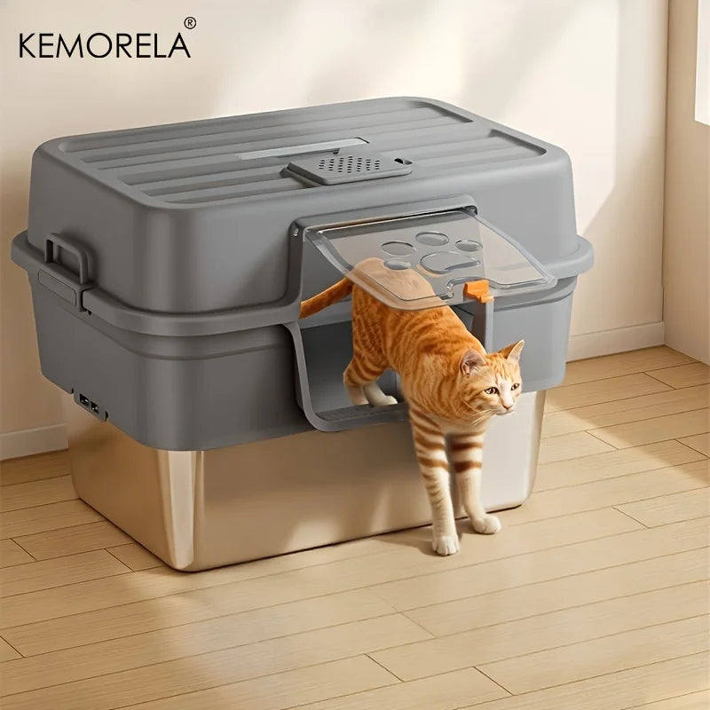 XL Enclosed Cat Litter Box – Stainless Steel, Odor Control Enclosed Cat Litter Box Axl