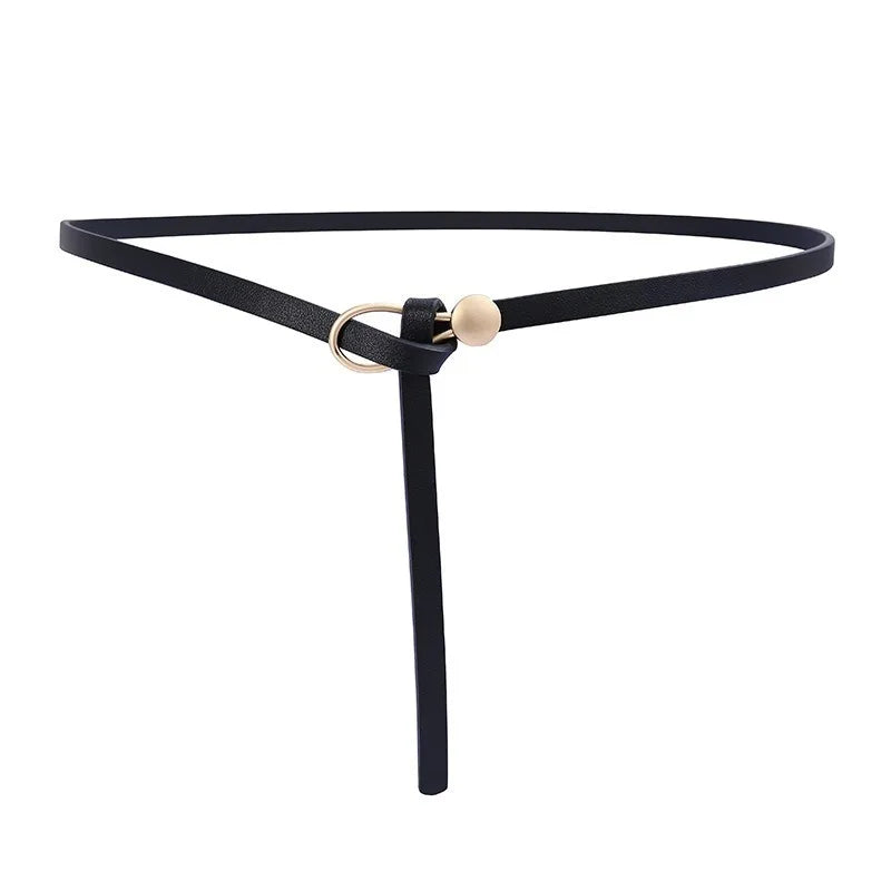 Women's Thin Vintage Knotted Belt – No-Hole Split Leather Waistband Leather Waist Belt Axl