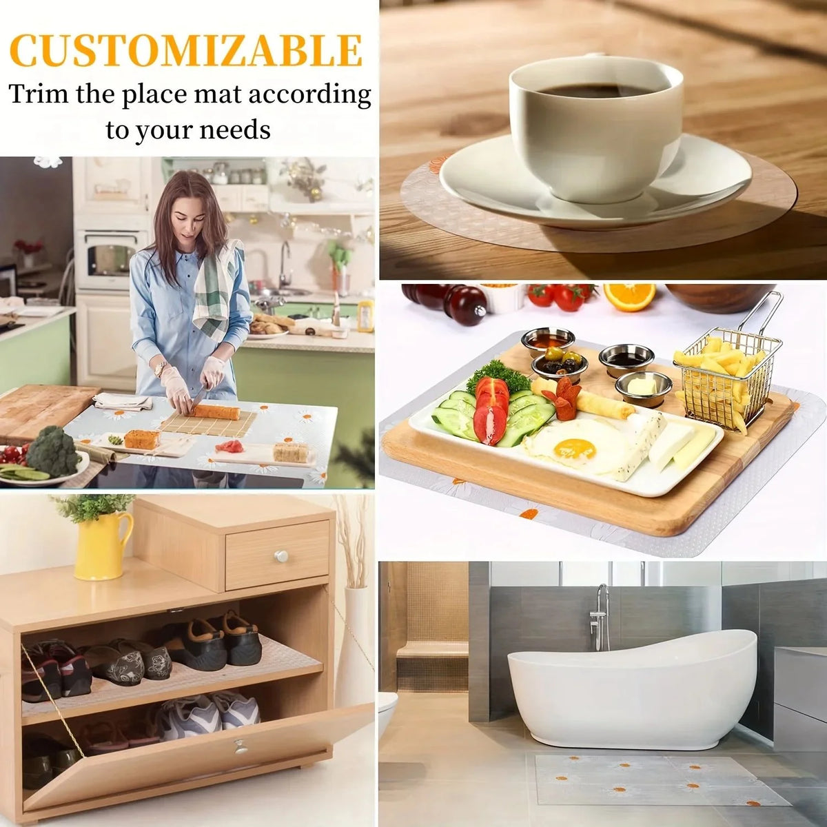 5-Pack EVA Fridge Liners – Daisy Washable Anti-Slip Shelf Mats Refrigerator Shelf Liner Axl