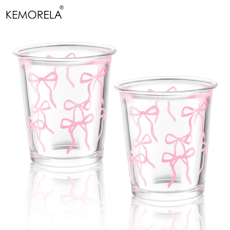 KEMORELA Pink Bow Glass Cup 320ml – Cute Iced Coffee Cup Glass Drinking Cup Axl 2PCS 301ml